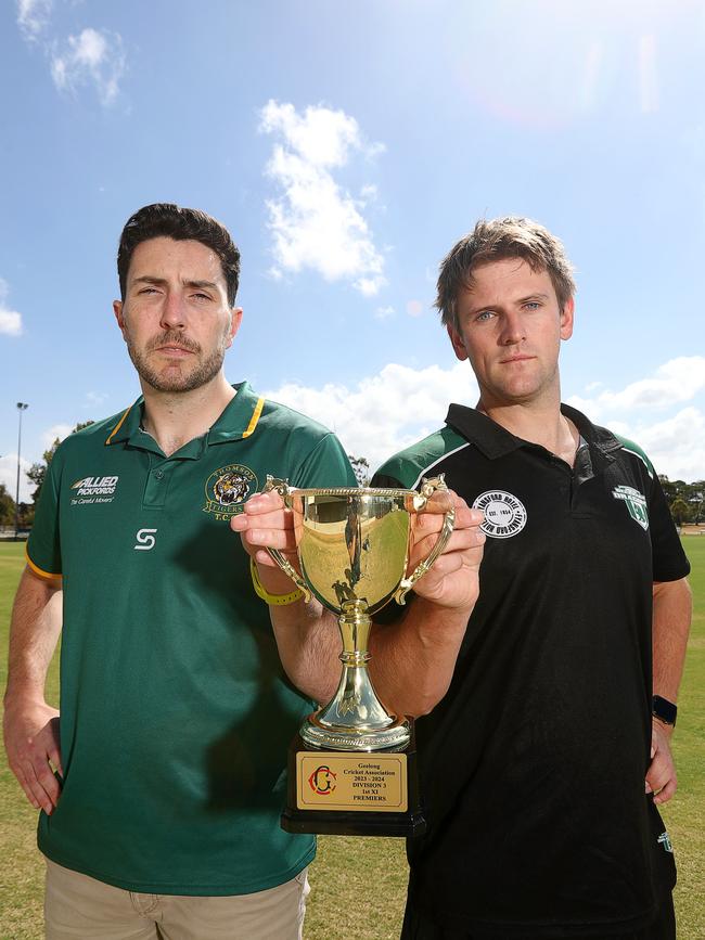 Jake Brown, with Thomson captain Adam Bliss before last summer’s GCA3 first grade grand final, will be an assistant coach at Geelong in 24-25. Picture: Alan Barber