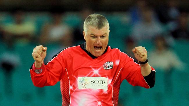 Stuart MacGill celebrates a wicket for the Sixers.