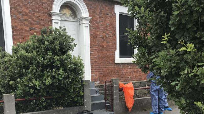 Tasmania Police at the scene of a suspicious death in Wellington Street, Launceston. Picture: Helen Kempton