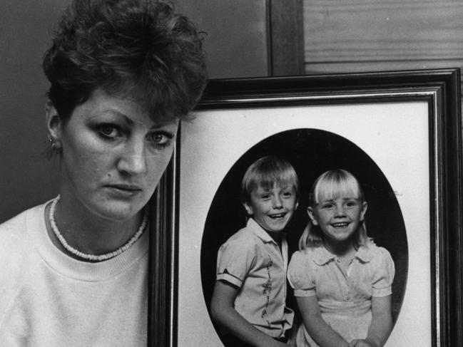 Morna Aitken with a photo of her missing daughter Renee Aitken and her son Brad. Picture: News Corp