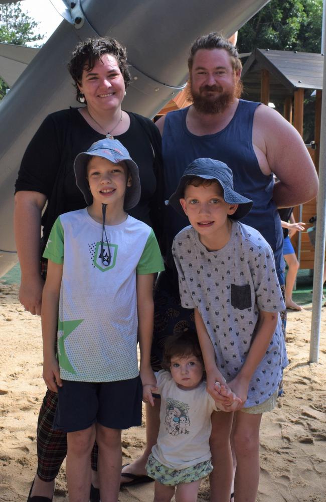 The Saunders family at the redeveloped playground at Rockhampton Botanic Gardens on March 11, 2023. Picture: Aden Stokes