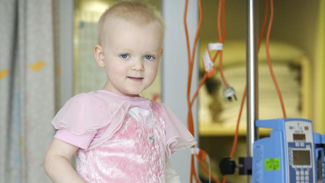 Grace on the move in the oncology ward. Picture: David Caird