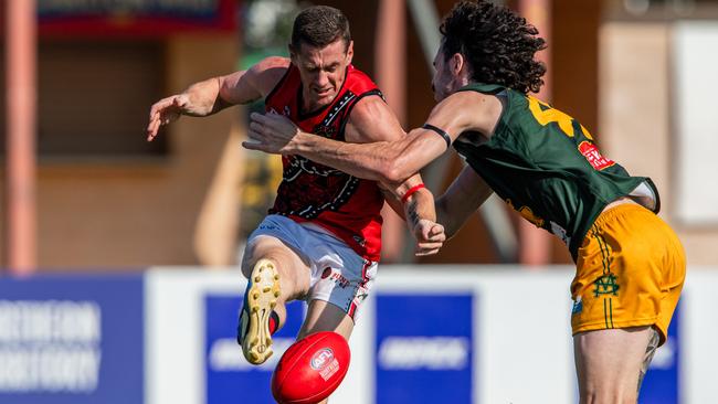 Sam Darley playing in the St Mary's vs Tiwi Bombers match in Round 6 of the 2024-25 NTFL season. Picture: Pema Tamang Pakhrin