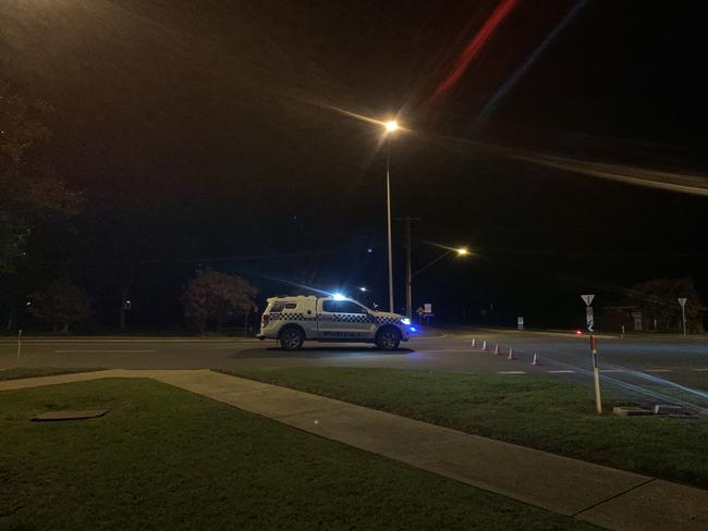 Police divert traffic along the Murray Valley Highway on Thursday night. Picture: Regan Hodge