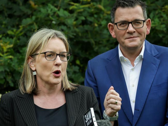 MELBOURNE, AUSTRALIA - NewsWire Photos NOVEMBER 27, 2022 : Victorian Premier Daniel Andrews and Deputy Premier Jacinta Allan hold a press conference in the gardens of Parliament House, after Labor was re elected in the state election for a third time yesterday.Picture NCA NewsWire / Ian Currie