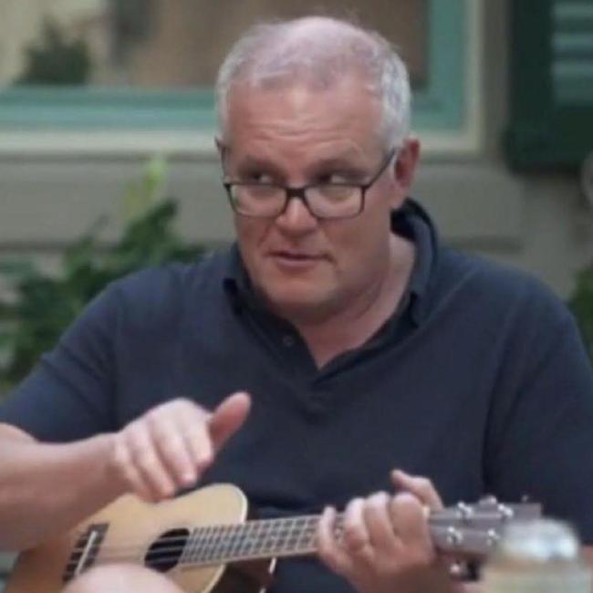 Scott Morrison plays the ukulele for 60 Minutes. Picture: Instagram