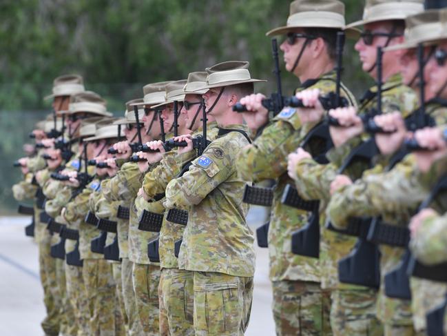 The 10th Force Support Battalion rehearse a parade at Lavarack Barracks. The barracks will be upgraded. Picture: Evan Morgan