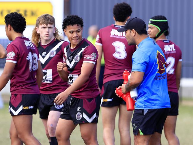 Former NRL star Isaac Luke with the Marsden team during the Walters Cup Year 10 Rugby League match b between Marsden State High at Forest Lake. Pics Adam Head