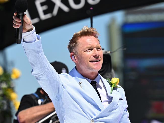 MELBOURNE, AUSTRALIA - NOVEMBER 05: Ronan Keating performs before Race 7, the Lexus Melbourne Cup - Betting Odds during Melbourne Cup Day at Flemington Racecourse on November 05, 2024 in Melbourne, Australia. (Photo by Vince Caligiuri/Getty Images)