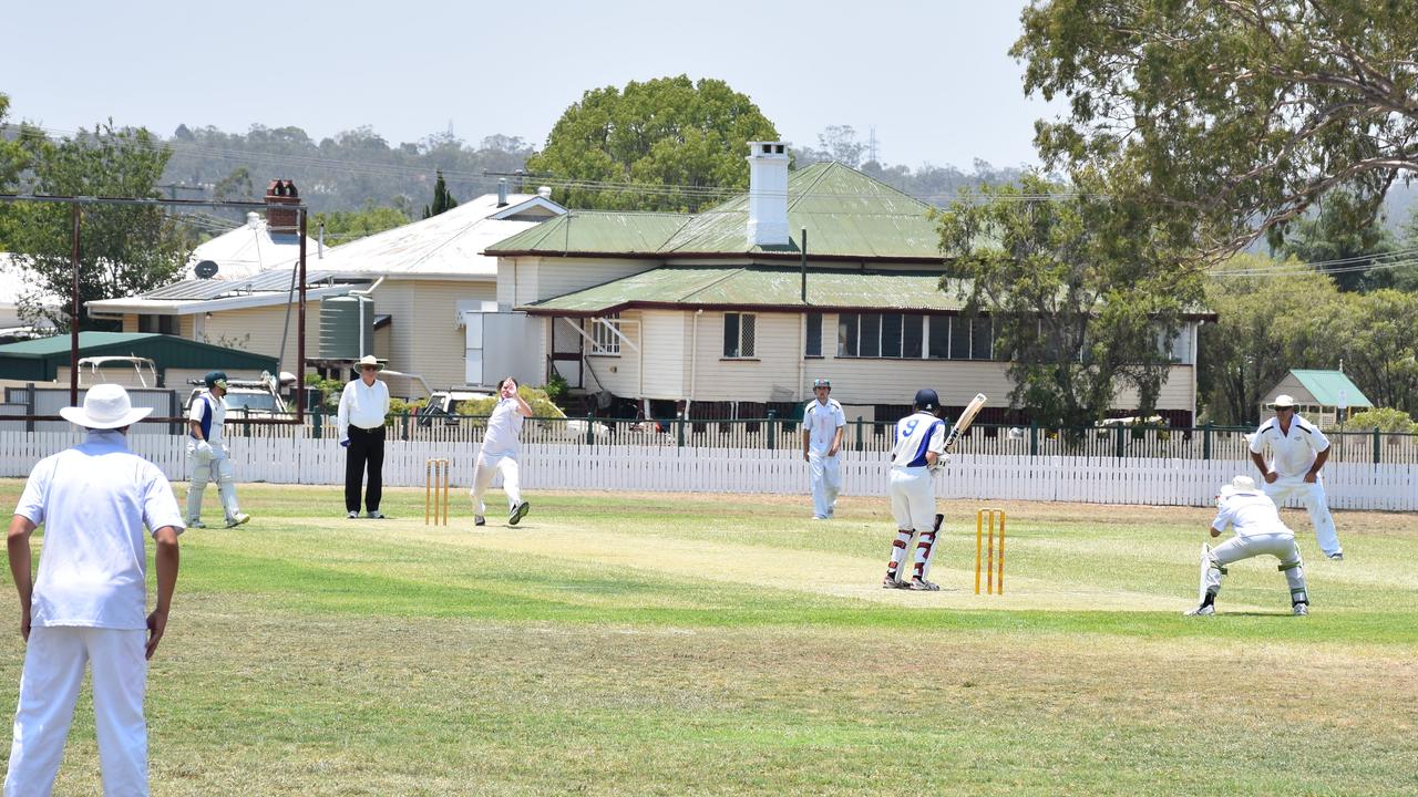 LAST MEN STANDING: Warwick batsmen at the crease against Stanthorpe in the Davis Shield match.