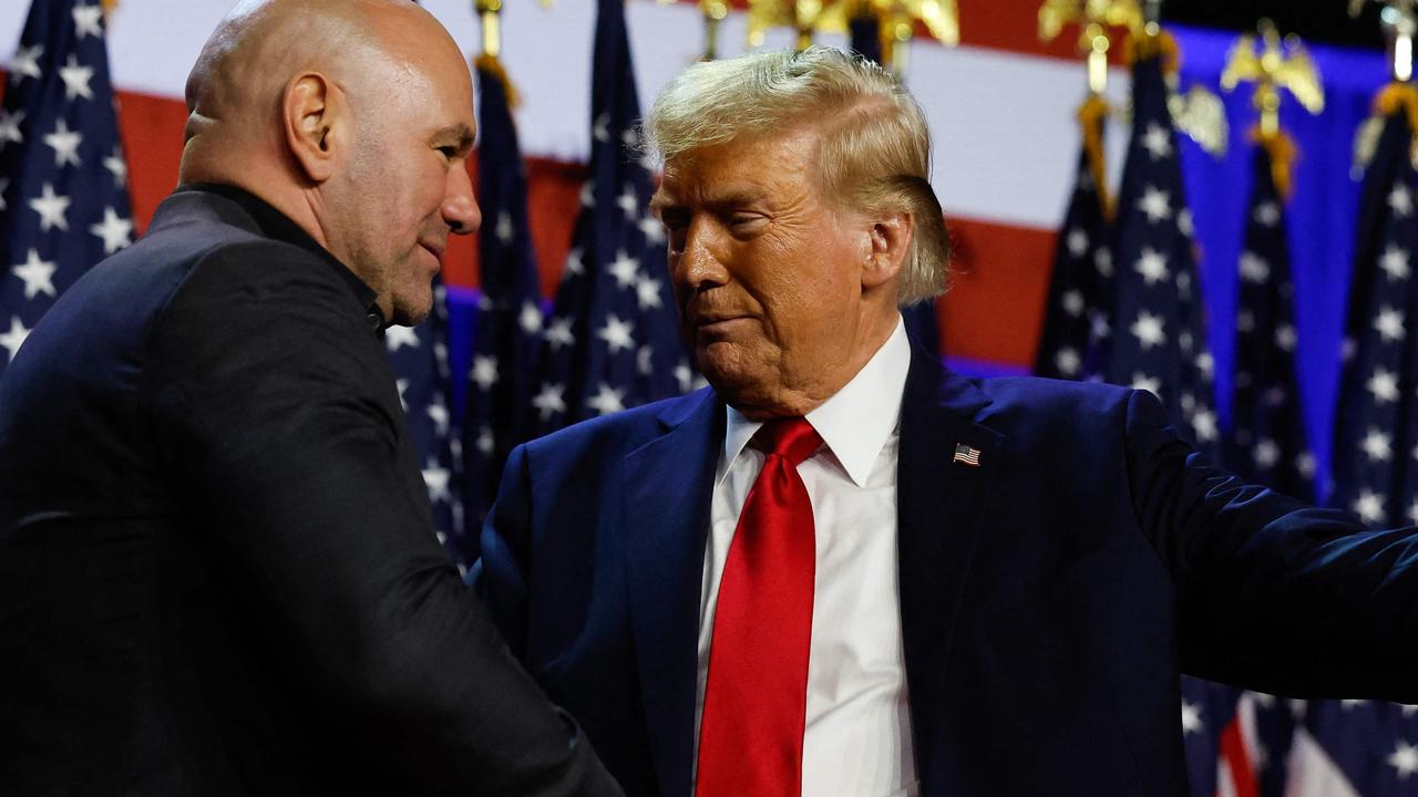 Mr White and Mr Trump on stage at the election-night event. Picture: Chip Somodevilla/Getty Images via AFP