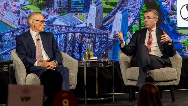 Former premiers Bob Carr and Dominic Perrottet speaking at a Property Council of Australia lunch. Picture: Supplied