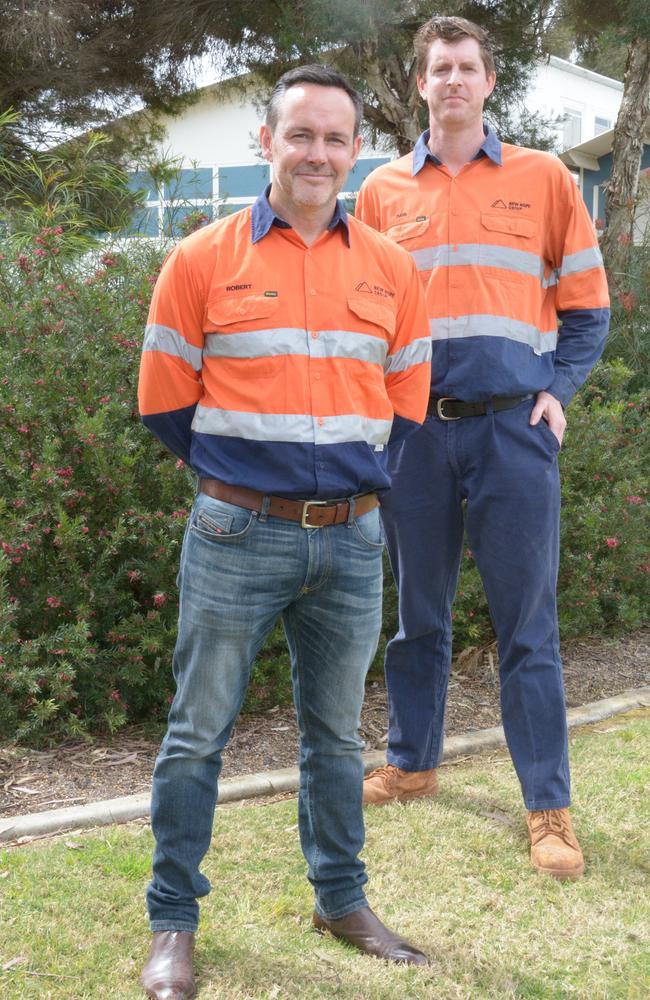 New Hope Group CEO Rob Bishop (left) with New Acland Mine General Manager Dave O’Dwyer.