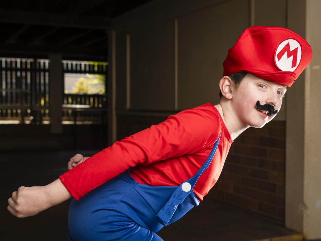 Liam Sheather as Mario for Book Week at Rangeville State School, Friday, August 25, 2023. Picture: Kevin Farmer