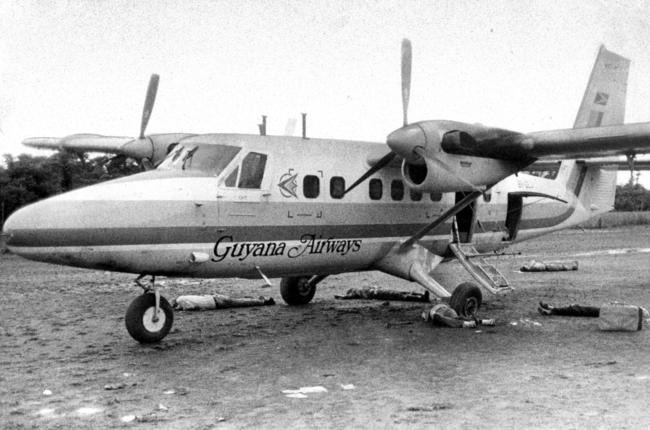 Bodies of five people, including Congressman Leo J. Ryan, on the airstrip at Port Kaittuma, Guyana, after an ambush by members of the Peoples Temple cult on November 18, 1978. Picture: Tim Reiterman/The San Francisco Examiner via AP