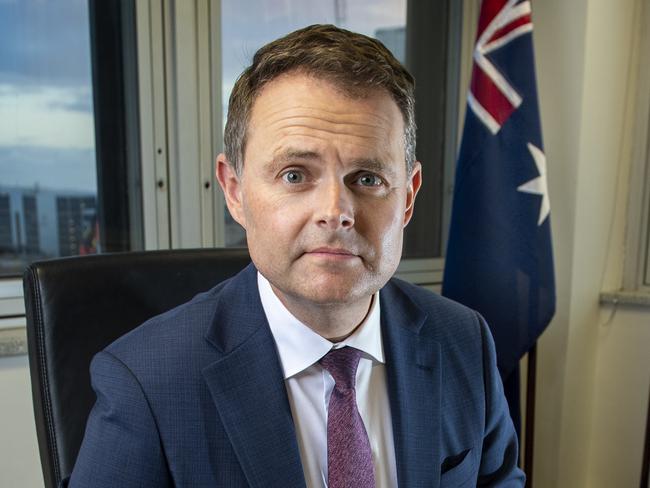 Treasurer Stephen Mullighan working  in his office at the State Admin Building preparing the June 5 budget Tuesday,May,27,2025.Picture Mark Brake