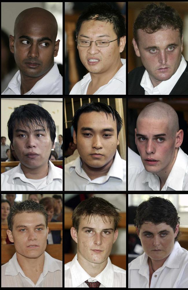 Bali Nine members (top L-R) Myuran Sukumaran, Andrew Chan and Martin Eric Stephens, 2nd row (from L-R) Chen Si Yi, Tach Duc Thanh Nguyen and Matthew Norman, and 3rd row (from L-R) Scott Rush, Michael Czugaj and Renae Lawrence. Picture: Supplied