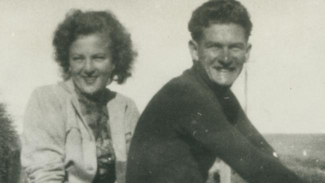 Former Aust Prime Minister politician Bob Hawke with future wife Hazel Masterson on 1947 Panther motorbike in 1951.