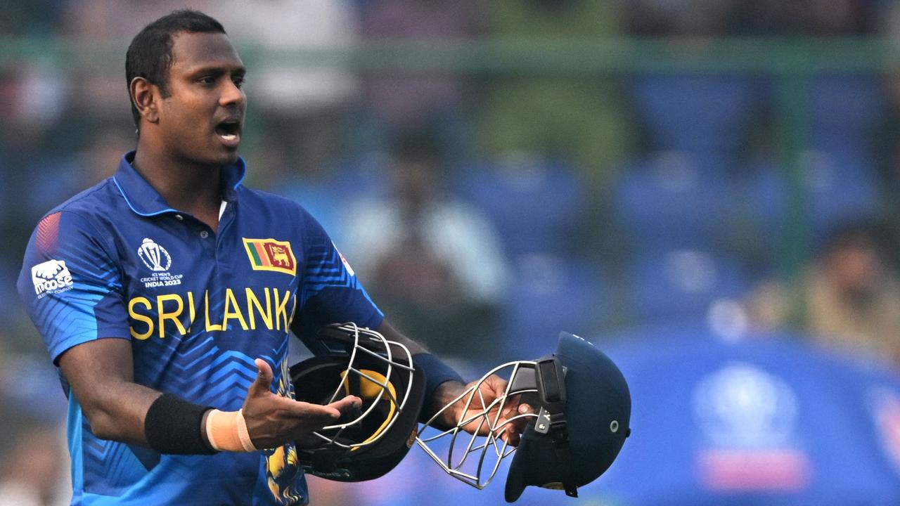 Angelo Mathews’ timed out dismissal has sparked a spirit of cricket debate. (Photo by Arun SANKAR / AFP)