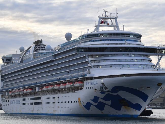 The Ruby Princess cruise ship departs Port Kembla in Wollongong, New South Wales, in April. Picture: Dean Lewins/ AAP