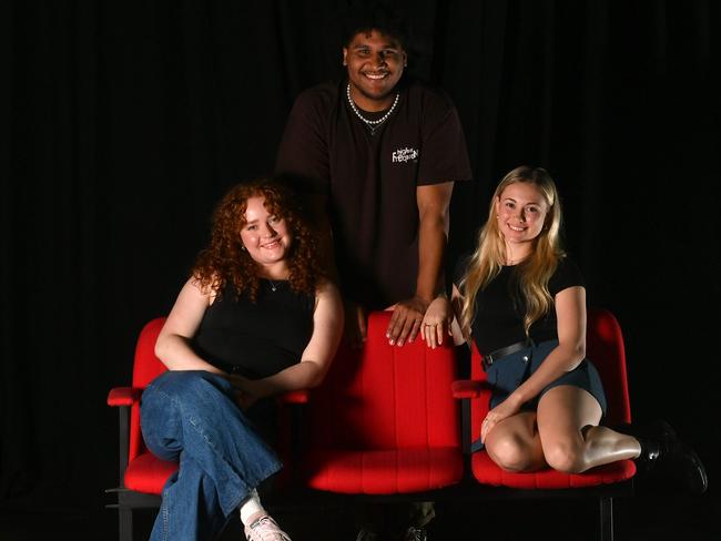 TheatreiNQ Bridge Project graduates Lilly Bartlett , George Abednego, and Alyssandra Higgins are heading south after successfully auditioning for drama schools in Sydney and Melbourne. Picture: Evan Morgan