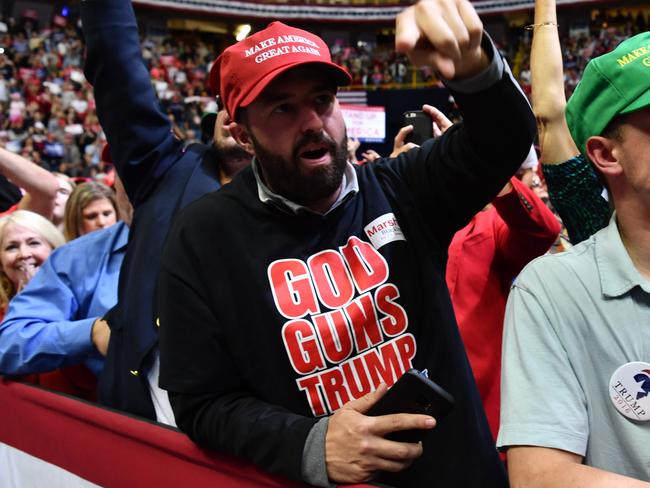 A Trump supporter is open about his agenda at a rally in Chattanooga, Tennessee. Picture: Nicholas Kamm/AFP