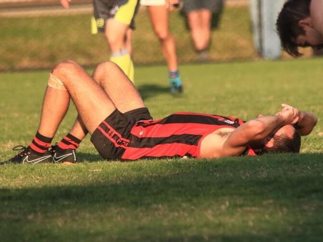 A Blackburn player after the loss in the Eastern Football League (EFL). Picture: Davis Harrigan