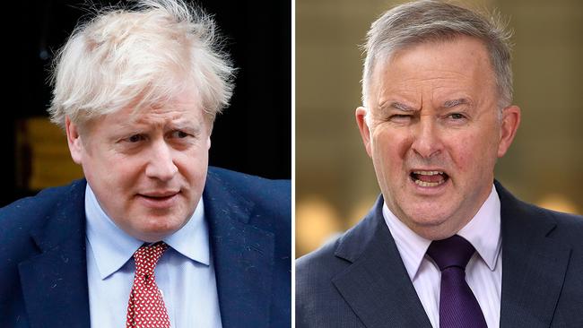 British Prime Minister Boris Johnson and Australian Opposition Leader Anthony Albanese.