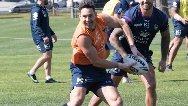 Storm star Billy Slater all smiles at training this week. (Will Botoulas)