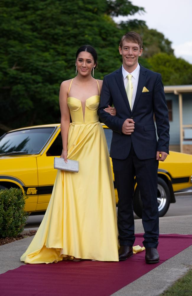 Georgina Simpson and Harry Delisser, graduating class of 2023, arrive at St Patrick’s Formal on Friday, May 5, 2023. Gympie, Queensland. Picture: Christine Schindler