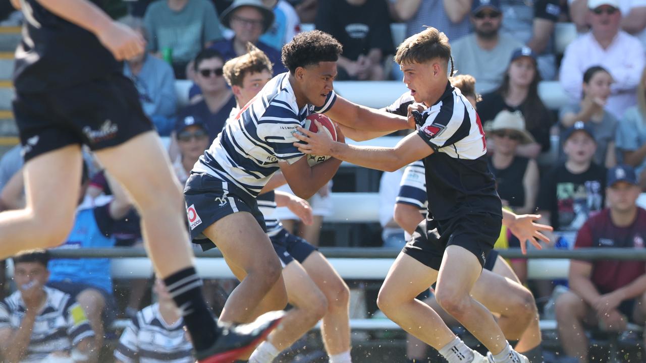 Pierre Poluleuligaga (pictured with the ball) was elite in Brothers’ Under-16s grand final win over Souths on Sunday. Picture Lachie Millard