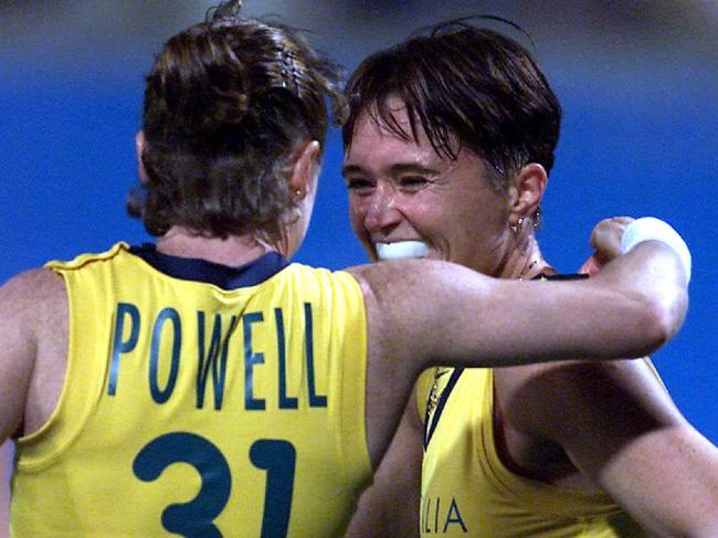 29/9/2000. Alyson Annan all smiles after hitting the first goal. Katrina Powell. Womens Hockey. Australia v Argentina. Day 14./olympic games - sydney