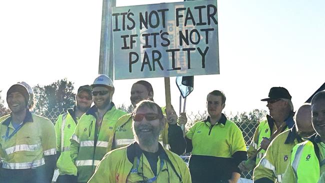 Submarine workers strike at ASC at Osborne on Monday morning. Picture: Supplied