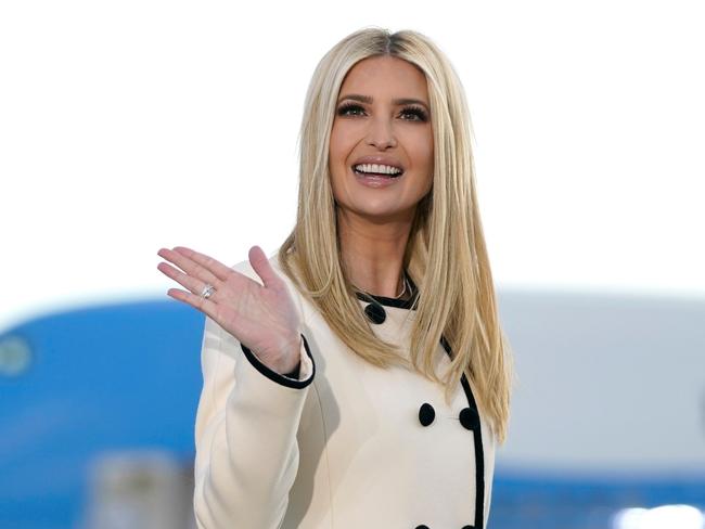 Ivanka Trump waves as she arrives at Joint Base Andrews in Maryland for US President Donald Trump's departure. Picture: AFP