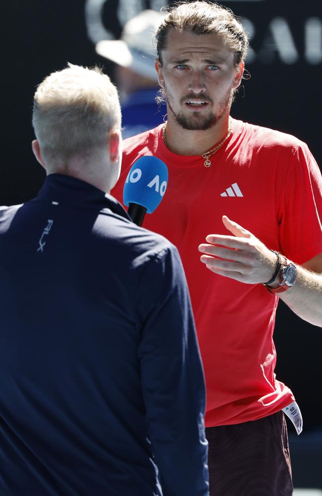 Zverev‘s first words after his win were to condemn the crowd booing his opponent and friend. Picture: Michael Klein