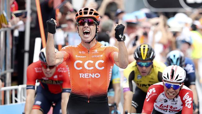 CYCLING - Tour Down Under - Stage 2 - Norwood to Angaston. Stage winner and new ochre jersey winner - Patrick Bevan riding for CCC team. Picture SARAH REED