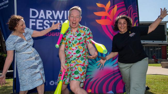 Chris Osborne Chairperson of Darwin Festival and Mayor Athina Pascoe-Bell as Darwin Street Art festival is set to take off in 2024. Picture: Pema Tamang Pakhrin