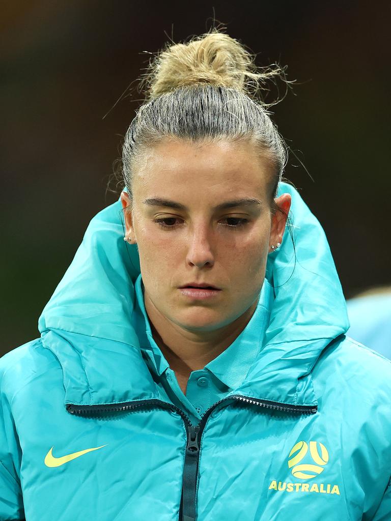 MELBOURNE, AUSTRALIA - DECEMBER 04: Chloe Logarzo of Australia is seen on the bench during the International Friendly match between Australia Matildas and Chinese Taipei at AAMI Park on December 04, 2024 in Melbourne, Australia. (Photo by Robert Cianflone/Getty Images)