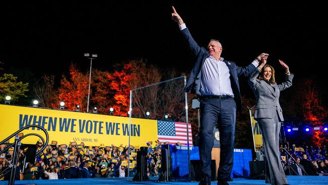 Democratic presidential nominee, US Vice President Kamala Harris, and running mate, Minnesota Governor Tim Walz, greet supporters. Picture: Brandon Bell/Getty Images via AFP