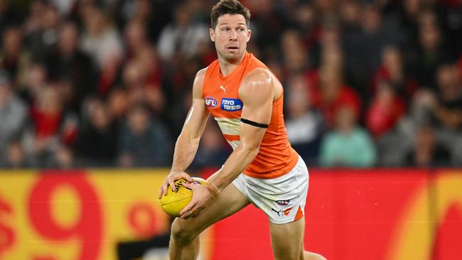 Toby Greene may not be at his best, but his coach says he’s still having an impact. Picture: Morgan Hancock/AFL Photos/via Getty Images