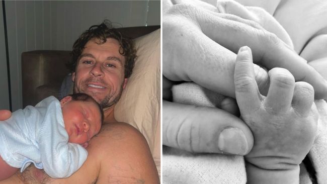 The first snaps of dad and bub. Images: Instagram