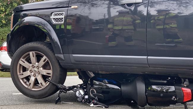 A motorbike rider had a close shave after a collision with a 4WD in Buderim on Tuesday morning.