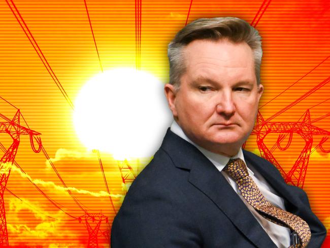 29 November 2024;  A photo comp of Chris Bowen with electricity lines and heat wave. Collage. Sources: supplied. Ratio 4:3.