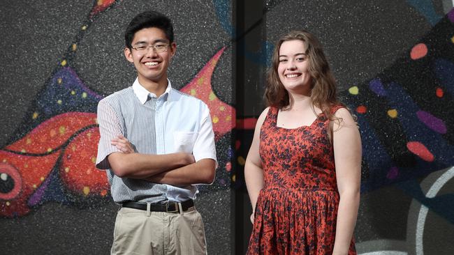 Koh Kawaguchi, from The Hutchins School, and Lily Ward, from Guilford Young College, both scored the highest possible ATAR score. Picture: LUKE BOWDEN