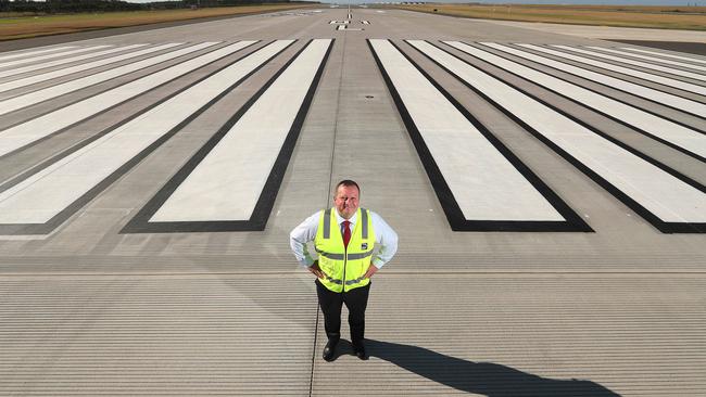 Gert-Jan de Graaff on the newly completed second Brisbane Airport runway. Picture: Lyndon Mechielsen