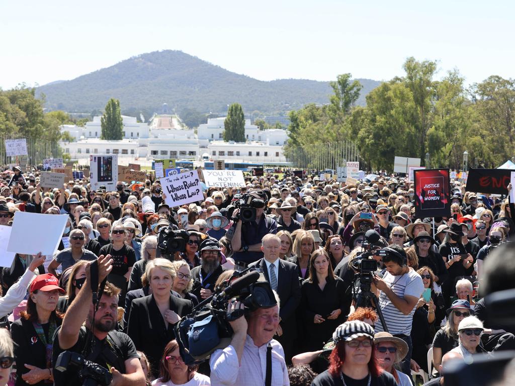 Thousands of people attended the Women's March 4 Justice Rally at Parliament House in Canberra. Picture: NCA NewsWire / Gary Ramage