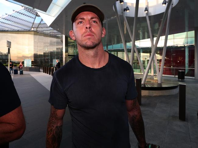 Constable Zachary Rolfe arriving at Canberra Airport after being charged over the fatal shooting of Kumanjayi Walker at Yuendumu. Picture: Kym Smith