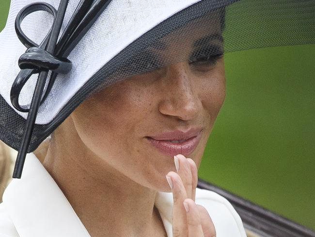 Meghan, Duchess of Sussex Sophie, Countess of Wessex, Prince Edward and Prince Harry arrive for Day one of Royal Ascot at Ascot racecourse in Berkshire, on June 19, 2018. The 5 day showcase event, which is one of the highlights of the racing calendar, has been held at the famous Berkshire course since 1711 and tradition is a hallmark of the meeting. Top hats and tails remain compulsory in parts of the course. 19 Jun 2018 Pictured: Meghan Markle, Duchess of Sussex. Photo credit: SIPA USA / MEGA  TheMegaAgency.com +1 888 505 6342
