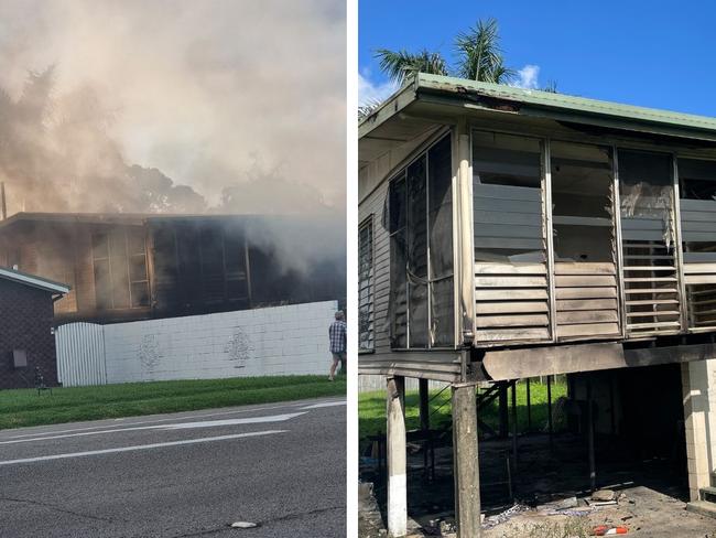 Before and after images of a high-set duplex on Kings Rd, Pimlico that caught on fire on Sunday evening. Picture: Supplied.