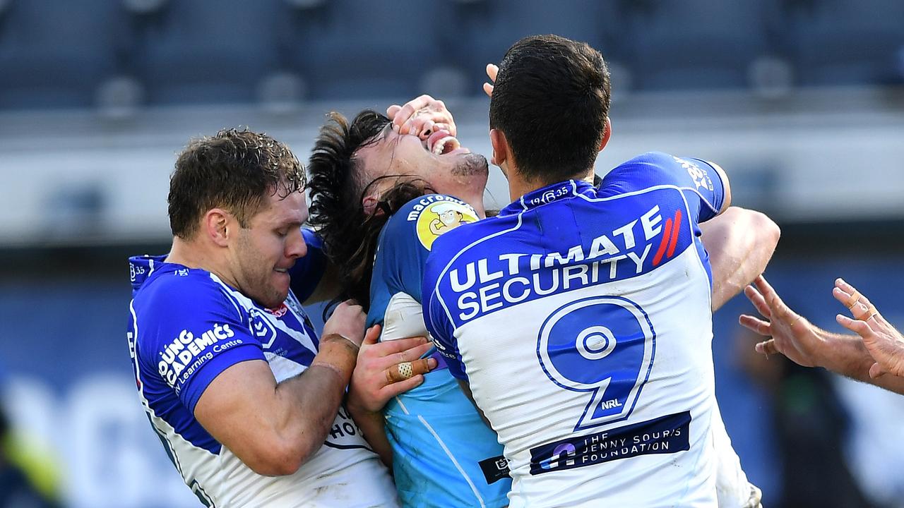 Corey Waddell is off to the NRL judiciary after this incident againts the Gold Coast Titans at CommBank Stadium , Parramatta . Picture: NRL Photos/Gregg Porteous